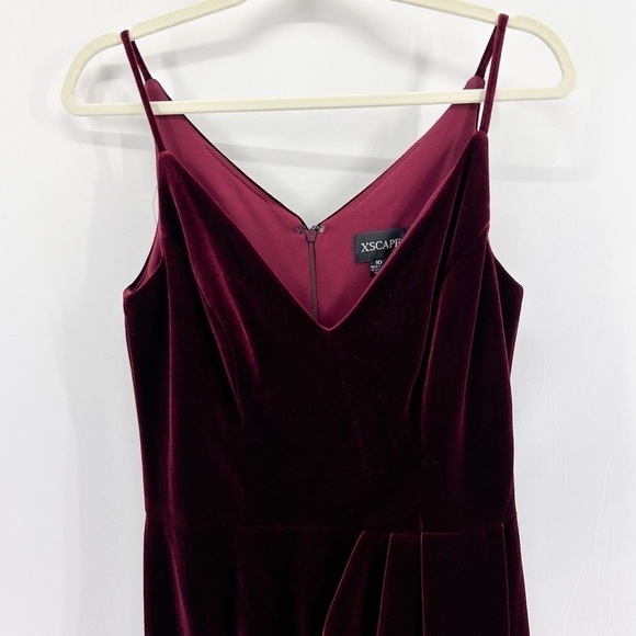 XScape Burgundy Velvet Tulip Hem Dress Maxi Gown Draped Skirt Sleeveless size 10 - Picture 4 of 8